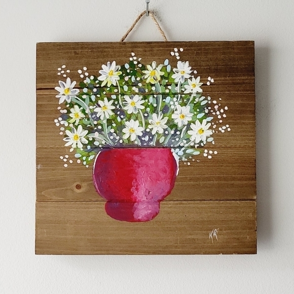 3/$25 🍓‎ Mini floral acrylic daisy painting size 10"x10" - Picture 1 of 2